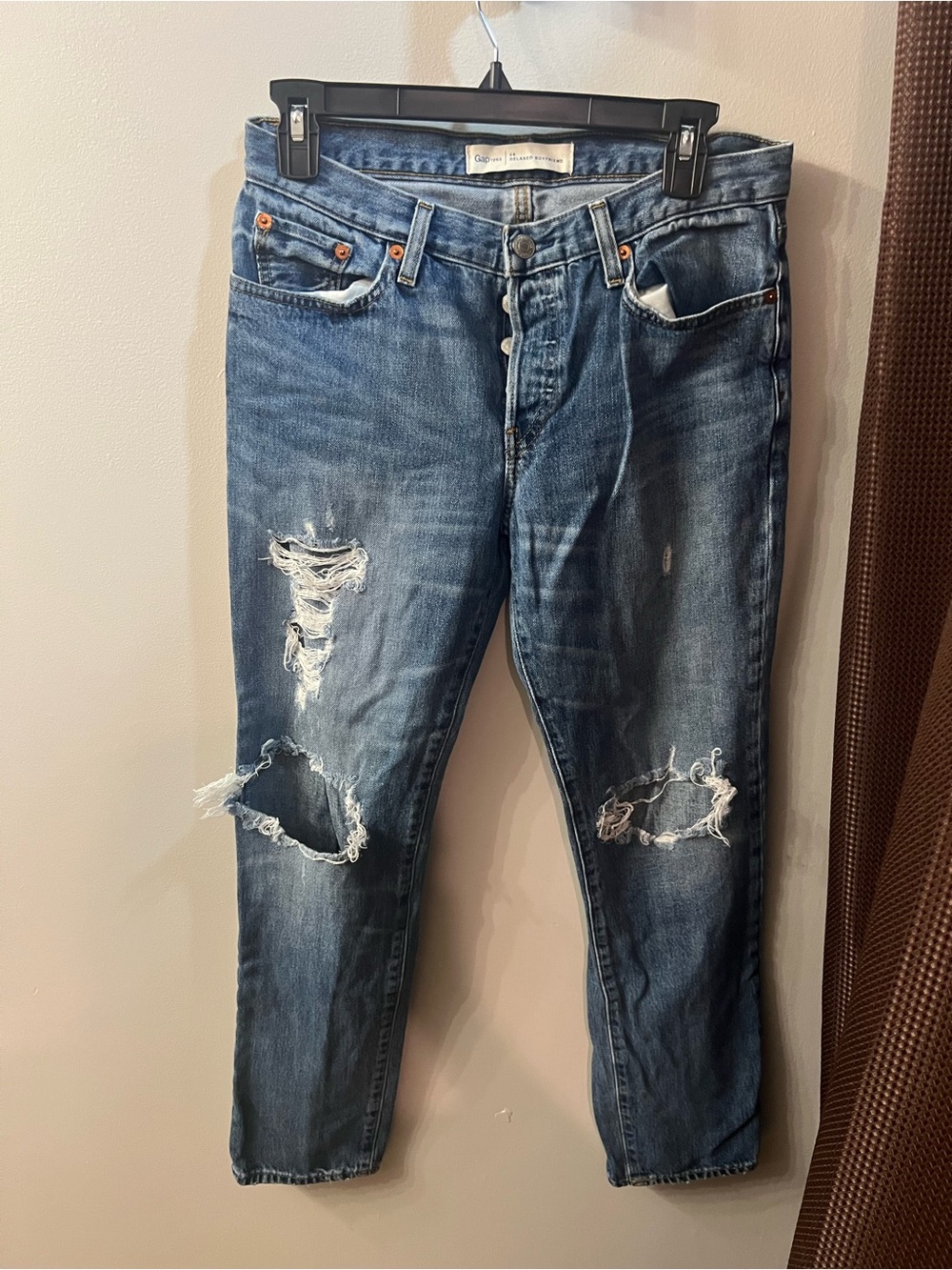 GAP Ripped Dark Blue Straight Jeans